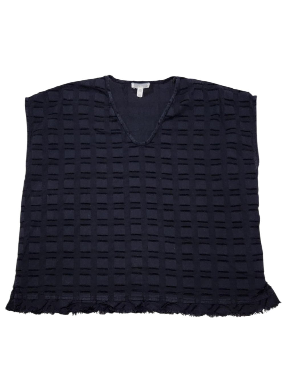 EILEEN FISHER Sleeveless V-neck Black Organic Cotton Fringe Hem Square Top S/M